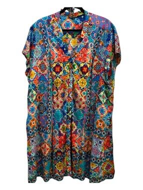 Tolani Mosaic Tile Print Tunic Top Or Dress Plus Size Petite 3XP Boho Multicolor